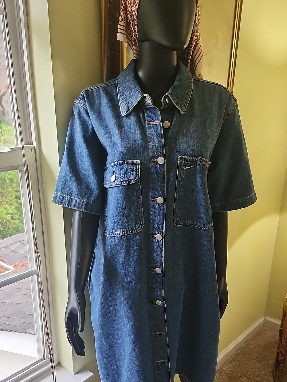 Denim Women's Button-Front Shirt Dress in Large Blue (Fit larger like xl)